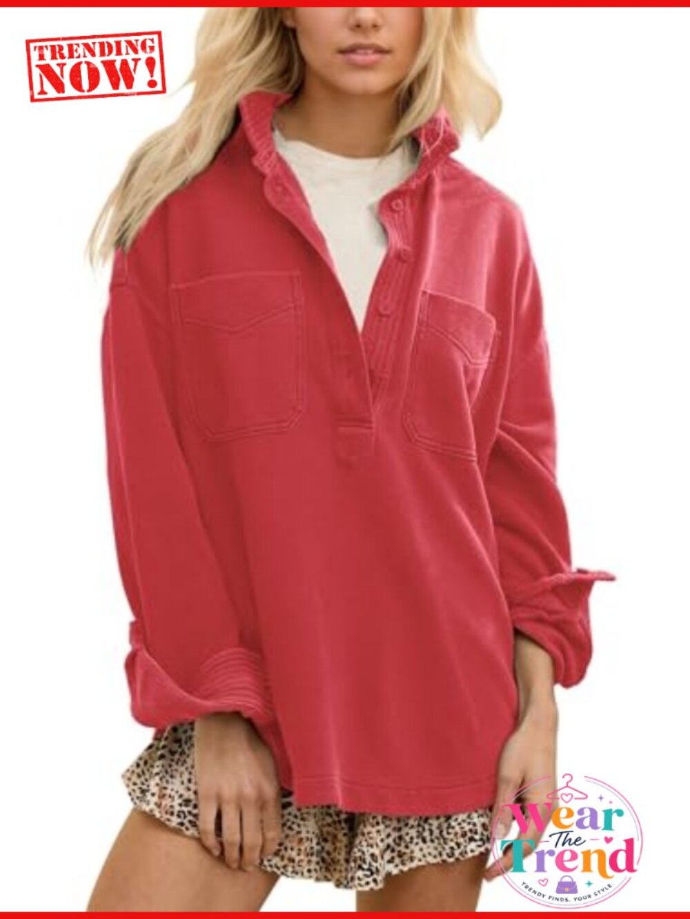 Oversized Polo Neck Sweatshirt Women Cotton Blend Long Sleeve Pullover Top